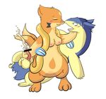  balls breasts censored cum cumshot female floatzel kify male multiple_tails orange orgasm penis pok&eacute;mon straight tail tan typhlosion 