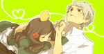  1girl apron axis_powers_hetalia bad_id bad_pixiv_id bird brown_hair chick couple hetero hungary_(hetalia) long_hair prussia_(hetalia) silver_hair sleeping tomo_(sjim) 