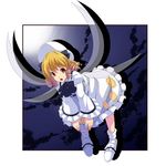  bad_id bad_pixiv_id blonde_hair dress drill_hair hat highres luna_child red_eyes slippers solo touhou tsuttsu white_dress wings 