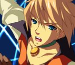  ahoge blonde_hair blue_eyes choker enoo gloves green_choker guy_cecil lowres male_focus messy_hair oekaki open_mouth solo tales_of_(series) tales_of_the_abyss 
