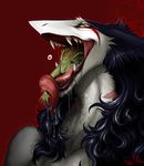  &hearts; couple dragon drool fangs female feral fur furry heart long_tongue maw multicolored_hair open_mouth rain_silves saliva scar sergal size_difference teeth tongue trancy_mick vore yellow_eyes 