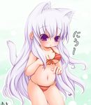  bikini cat_ears catgirl clothed clothing female hair long_hair long_white_hair purple_eyes skimpy solo swimsuit tail unknown_artist white_hair young 