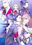  6+boys aegis_(persona) amada_ken animal aragaki_shinjirou armband bad_id bad_pixiv_id beanie black_hair blonde_hair blue_eyes blue_hair brown_eyes brown_hair child dog hair_over_one_eye hat iori_junpei kazutang koromaru mochizuki_ryouji multiple_boys persona persona_3 sanada_akihiko scarf school_uniform short_hair smile suspenders trench_coat yuuki_makoto 