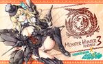  aqua_eyes armor blonde_hair bnahabra_(armor) boku_wa_tomodachi_ga_sukunai breasts bug butterfly cleavage crossover hat highres insect kashiwazaki_sena large_breasts long_hair monster_hunter monster_hunter_portable_3rd panties solo underwear white_panties windart 