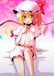  blonde_hair bloomers flandre_scarlet hat heart highres open_clothes open_shirt red_eyes shirt short_hair side_ponytail solo sw tears touhou underwear wings 