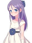  blue_eyes blush choker dress flower formal half_updo hoochi_(tulipdara) inazuma_eleven inazuma_eleven_(series) kudou_fuyuka purple_hair solo 