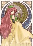  abo_(hechouchou) alternate_eye_color art_nouveau bow braid flower from_behind green_eyes hair_bow hat highres hong_meiling long_hair red_hair solo star touhou very_long_hair 