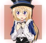  blonde_hair blush charlotte_dunois cosplay frown hat infinite_stratos long_hair open_mouth parody purple_eyes rozen_maiden solo souseiseki souseiseki_(cosplay) takumi_(rozen_garten) wavy_mouth 