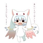  bad_id bad_pixiv_id black_eyes blue_hair blush_stickers chibi child cirno cosplay fang kinakomoti kyubey kyubey_(cosplay) mahou_shoujo_madoka_magica make_a_contract o_o open_mouth solo touhou translated 