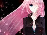  bad_id bad_pixiv_id blue_eyes breasts cleavage fukufuku hair_over_one_eye jacket long_hair medium_breasts megurine_luka petals pink_hair solo vocaloid zipper 