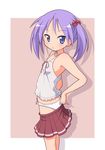  bare_shoulders blue_eyes blush camisole dressing flat_chest hair_bobbles hair_ornament hiiragi_kagami lucky_star mel_(melty_pot) panties pleated_skirt purple_hair shadow short_hair short_twintails simple_background skirt solo twintails underwear white_panties 