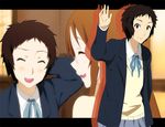  androgynous black_eyes black_hair chikada_haruko extra k-on! kisuke_(akutamu) multiple_girls school_uniform short_hair yamanaka_sawako 