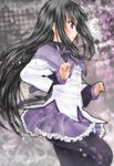  akemi_homura black_hair hairband highres long_hair mahou_shoujo_madoka_magica pantyhose purple_eyes purple_skirt shinozuki_takumi skirt solo 