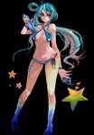  1girl aqua_eyes aqua_hair bikini bikini_top blue_eyes blue_hair breasts cleavage hair_ornament hairclip legs long_hair paint pisuke pixiv pixiv-tan side_ponytail solo spray_can spray_paint star swimsuit 