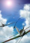  airplane cloud day flying highres no_humans original smoke sun ta_152 weapon world_war_ii yakuto007 