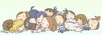  akizuki_ritsuko amami_haruka bunny chewing chibi ebinera everyone eyewear_removed futami_ami futami_mami ganaha_hibiki glasses hagiwara_yukiho highres hoshii_miki idolmaster idolmaster_(classic) kikuchi_makoto kisaragi_chihaya minase_iori miura_azusa multiple_girls saliva shijou_takane sleeping stuffed_animal stuffed_bunny stuffed_toy takatsuki_yayoi 