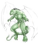  blue_eyes claws fangs flaccid invalid_tag male muscles nude oosarovakoo penis reptile scalie sketch solo tail wings 