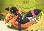  2006 absurd_res average black columns eyes_closed female flareon hi_res hla kissing lesbian orange pok&eacute;mon pok&eacute;morph tail tail_markings umbreon unknown_artist 