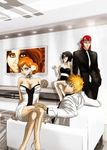  abarai_renji black_hair bleach brown_eyes brown_hair couple inoue_orihime kuchiki_rukia kurosaki_ichigo lowres orange_hair ponytail red_hair 