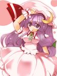  breasts cosplay crescent hat long_hair medium_breasts patchouli_knowledge purple_eyes purple_hair remilia_scarlet remilia_scarlet_(cosplay) shirogane_(platinum) solo touhou wrist_cuffs 