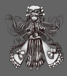  bad_id bad_pixiv_id book greyscale highres kansou_samehada monochrome patchouli_knowledge simple_background solo touhou 