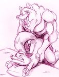  anal anal_penetration ass_up bed canine claws doggy_position dragondrawer eyes_closed from_behind gay male nude open_mouth pain penetration pillow pleasure raised_tail rape sex size_difference tail tongue wolf 