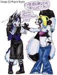  2002 black black_hair blonde_hair canine couple critique dog eye_scar female hair hate_art huskie husky lemur long_hair mayra_boyle purple rainbow_hair scar white white_background zeriara_(character) 