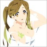  brown_eyes brown_hair extra k-on! long_hair lowres mizuki_makoto okada_haruna ponytail solo strap_slip tattoo 