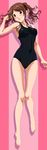  :3 amagami barefoot blush brown_eyes brown_hair face highres long_hair lying nakata_sae nanashi_noiji one-piece_swimsuit solo swimsuit twintails 