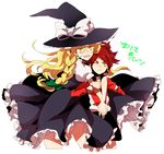  1girl bad_id bad_pixiv_id blonde_hair bow braid crossover hair_bow hat hinabu inazuma_eleven inazuma_eleven_(series) kirisame_marisa long_hair nagumo_haruya one_eye_closed red_hair short_hair soccer_uniform sportswear touhou witch_hat yellow_eyes 