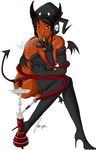  breasts demon female hookah horns sitting smoke smoking solo unknown_artist 