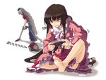  angry barefoot black_hair brown_hair clenched_teeth feet handheld_game_console hat houraisan_kaguya long_hair multiple_girls neet nerugal playing_games playstation_portable silver_hair simple_background sitting teeth toes touhou vacuum_cleaner very_long_hair yagokoro_eirin 