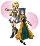  adapted_costume bianca bianca_(cosplay) blonde_hair blue_eyes blue_hair boots bow braid cape choker cosplay costume_switch dragon_quest dragon_quest_v dress earrings flora flora_(cosplay) hair_bow half_updo jewelry long_hair multiple_girls nika_(20090103-sta) single_braid skirt smile 