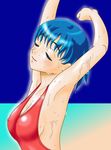  armpit armpits bishoujo_senshi_sailor_moon blue_hair breasts erect_nipples eyes_closed mizuno_ami one-piece_swimsuit one_piece_swimsuit pixiv red_(h-sora) sailor_mercury stretch swimsuit water wet 