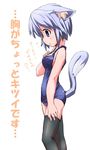  animal_ears one-piece_swimsuit original oruta_(owata_saber) school_swimsuit skin_tight solo swimsuit tail thighhighs translated white_hair 