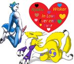  blue blue_eyes blue_fur canine digimon dog duo erection female fox fur green_hair hair husky love male mammal penis plain_background renamon ryaku straight white_background wiskar 