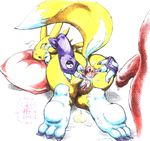  2003 after_sex anus ass_up big_butt butt canine cum cum_in_ass cum_inside digimon digitigrade dripping female fox gaping hindpaw huge_feet human interspecies looking_back male messy on_front penis pillow presenting pussy raised_tail renamon sawblade spread_anus spreading straight tail tears urine wide_hips yellow 