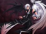  bandage black_wing deity elf gray_eyes hair leather male moon white_hair white_wing 