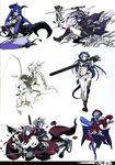  4girls armor astaroth_(shinrabanshou) beret blue_hair blue_skin breasts bridal_gauntlets chainsaw character_request child demon_girl dual_wielding fishing hat holding horns karudia katana knife large_breasts long_hair melfis miwa_shirou multiple_boys multiple_girls navel ninja purple_hair raisen_(shinrabanshou) ryuuga_(shinrabanshou) samurai shinrabanshou snake source_request sword weapon white_hair 