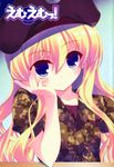  artist_request beret blonde_hair camouflage hand_on_own_cheek hand_on_own_face hat isurugi_mio long_hair mm! non-web_source smile solo 