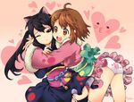  :&lt; ;&lt; =_= animal_ears animal_print ass back-print_panties bittersweet_(dalcoms) black_hair brown_eyes brown_hair bunny_panties bunny_print cat_ears flying_sweatdrops glomp hirasawa_yui hug japanese_clothes k-on! kimono kimono_skirt long_hair multiple_girls nakano_azusa o3o one_eye_closed panties pantyshot print_panties short_hair thighhighs twintails underwear yuri 