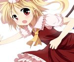  :o anime_coloring blonde_hair clothes_grab flandre_scarlet floating_hair haiiro_(immature) hat looking_at_viewer necktie open_mouth pointy_ears simple_background solo sweatdrop touhou wings 