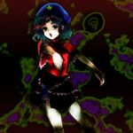  bad_id bad_pixiv_id blue_eyes blue_hair bow ghost hat jiangshi miyako_yoshika ofuda open_mouth outstretched_arms short_hair skirt solo speech_bubble star stitches touhou umbrella viridiflora 