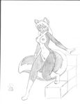  breasts cute female hair looking_at_viewer nightfaux nipples nude pussy sasha sketch skunk solo standing steps tail walking 