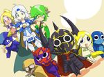  2girls bad_id bad_pixiv_id bald barbariccia blonde_hair blue_eyes blush cagnazzo cain_highwind cape cecil_harvey final_fantasy final_fantasy_iv golbeza green_hair keroro_gunsou long_hair math-major multiple_girls one_eye_closed parody purple_eyes rosa_farrell rubicante rydia salute scarmiglione white_hair yellow_eyes 