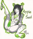  appleseed breasts cum herm intersex looking_at_viewer nipples orangy penis plain_background pussy solo unknown_artist white_background 