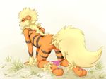  all_fours anthro arcanine blackfury canine dog female fire fluffy looking_back looking_over_shoulder mammal nintendo nude panties panties_down plain_background pok&#233;mon pok&#233;morph pok&eacute;mon pussy solo tail underwear video_games white_background 