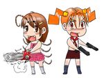  2ch.ru chainsaw dvach-tan gun mascot orange_hair ru-chans scolopendra-tan weapon 
