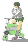 bad_id bad_pixiv_id bicycle bottle brown_hair copyright_request folding_bicycle green_eyes ground_vehicle school_uniform serafuku shive shoes short_hair sketch skirt sneakers solo water_bottle 