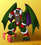  claws dragon fangs gloves hat horns kuroma looking_at_viewer male muscles open_mouth presenting reptile santa_hat scalie skimpy solo speedo standing tail underwear wings xmas yellow_eyes 